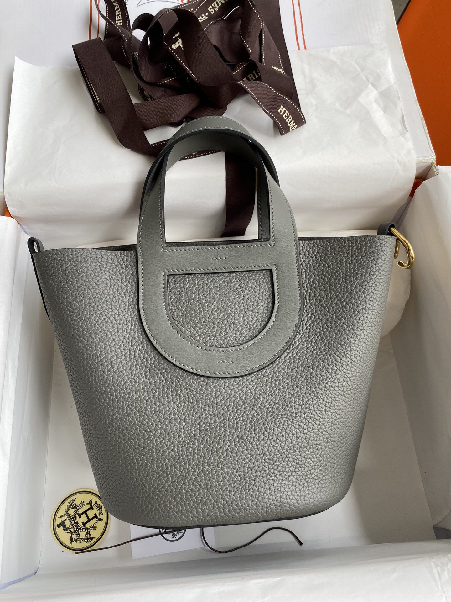 Hermes In The Loop 18 Bag In Gris Meyer Clemence Leather